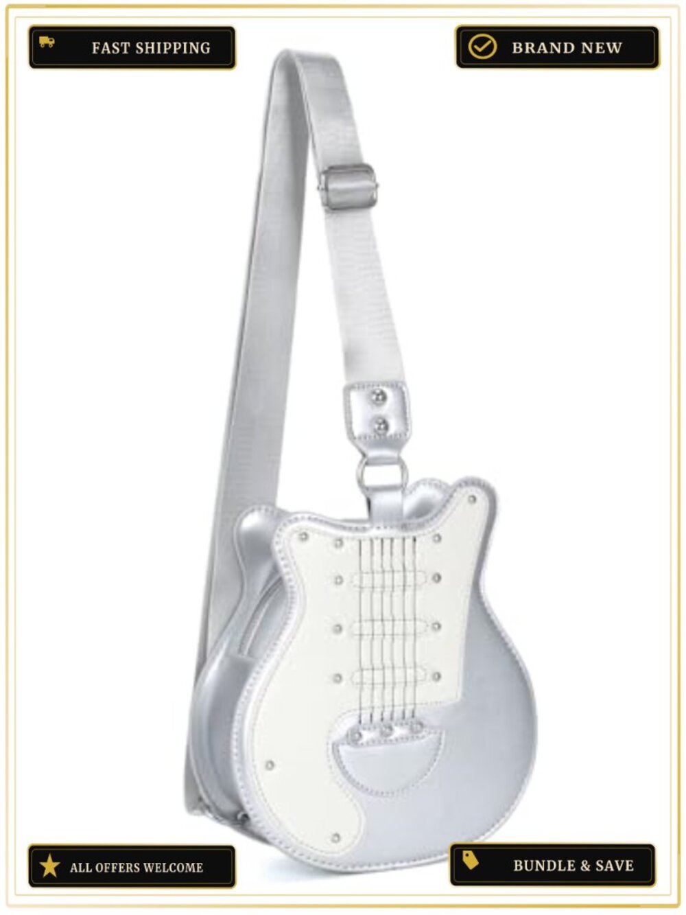 Guitar Shaped PU Leather Crossbody Purse Shoulder Bag Novelty Music Handbag